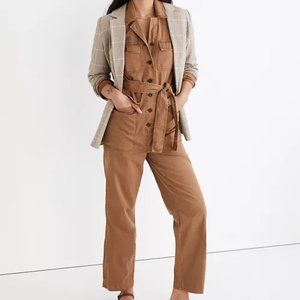 Long-Sleeve Tie-Waist Fatigue Jumpsuit